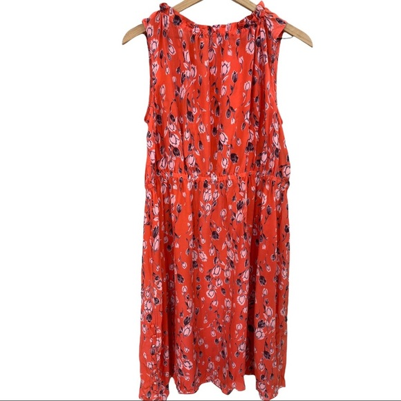 Megan Park Coral Pink Floral Silk Dress Ties in Back US Size 10 - Picture 6 of 6